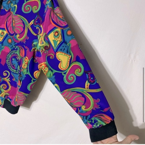 Vintage Alia Oversized Vibrant Print Full Zip Lightweight Bomber Jacket M - Picture 6 of 13